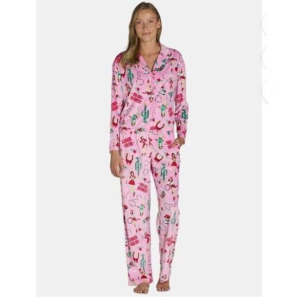 Velour Notch Collar Pajama Top & Pants Lounge Sleep 2, 2-Piece Sets Size S - Picture 8 of 10